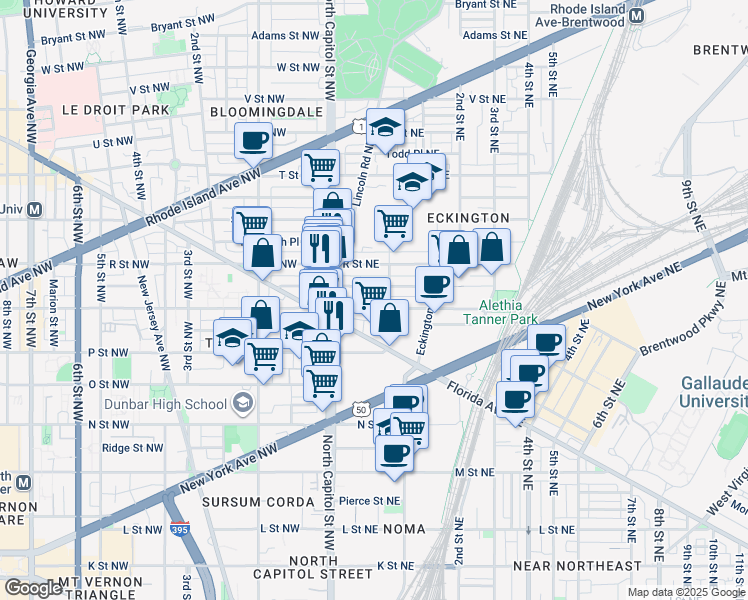 map of restaurants, bars, coffee shops, grocery stores, and more near 101 Independence Avenue Southeast in Washington