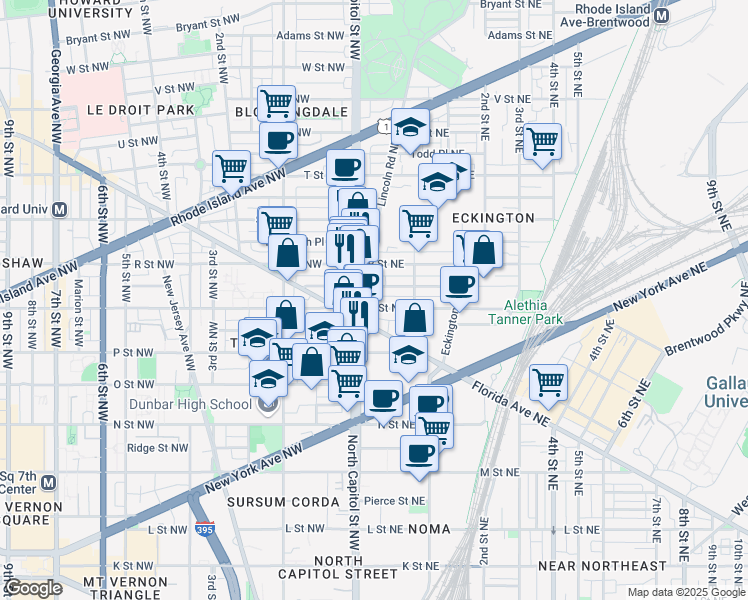 map of restaurants, bars, coffee shops, grocery stores, and more near 101 Independence Avenue Southeast in Washington