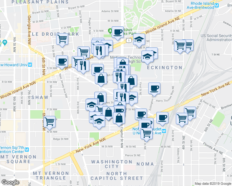 map of restaurants, bars, coffee shops, grocery stores, and more near 101 Independence Avenue Southeast in Washington