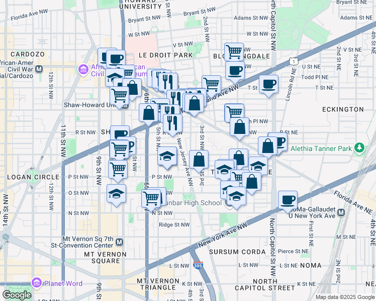 map of restaurants, bars, coffee shops, grocery stores, and more near 101 Independence Avenue Southeast in Washington