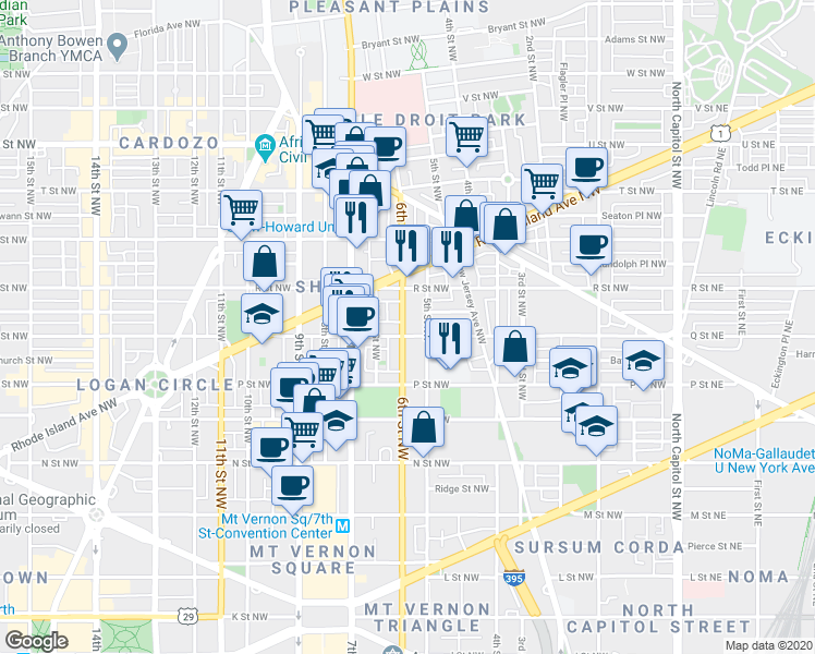 map of restaurants, bars, coffee shops, grocery stores, and more near 101 Independence Avenue Southeast in Washington