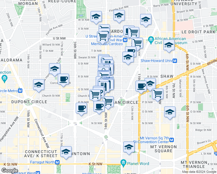 map of restaurants, bars, coffee shops, grocery stores, and more near 101 Independence Avenue Southeast in Washington