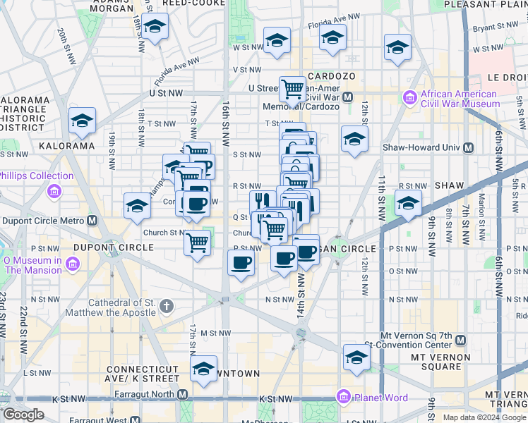 map of restaurants, bars, coffee shops, grocery stores, and more near 101 Independence Avenue Southeast in Washington