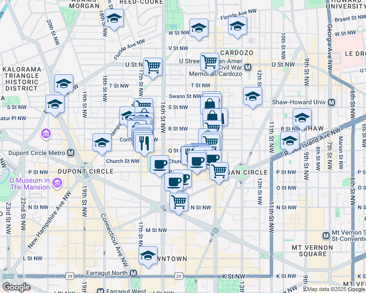 map of restaurants, bars, coffee shops, grocery stores, and more near 101 Independence Avenue Southeast in Washington