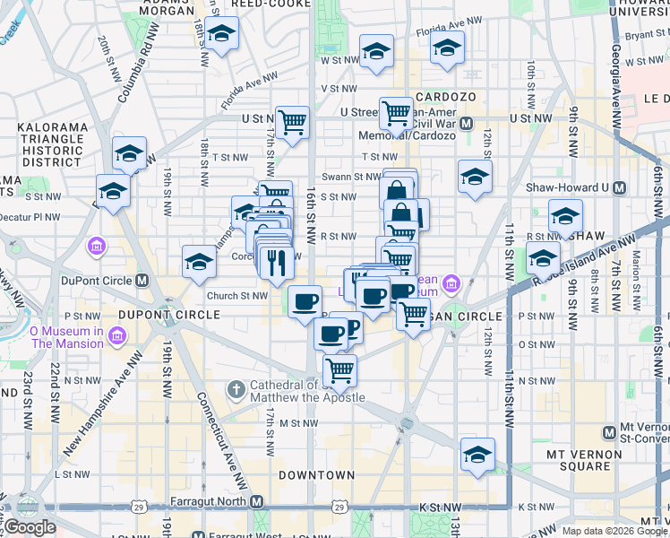 map of restaurants, bars, coffee shops, grocery stores, and more near 101 Independence Avenue Southeast in Washington