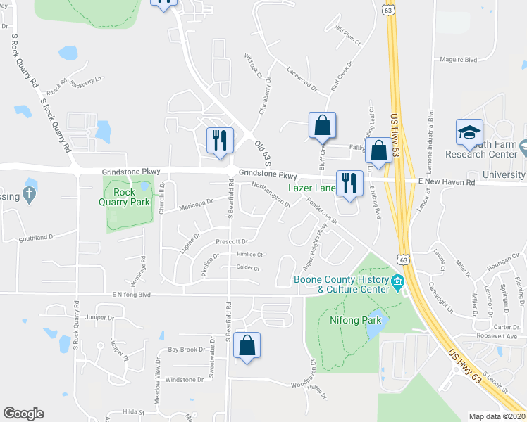 map of restaurants, bars, coffee shops, grocery stores, and more near 3512 Delmar Court in Columbia