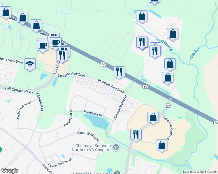 map of restaurants, bars, coffee shops, grocery stores, and more near 44037 Eastgate View Drive in Chantilly