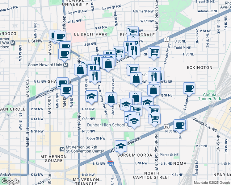map of restaurants, bars, coffee shops, grocery stores, and more near 101 Independence Avenue Southeast in Washington