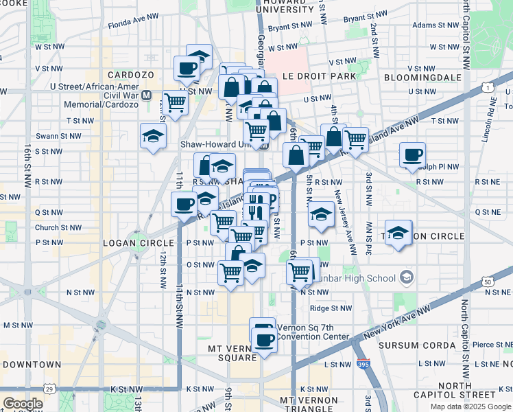 map of restaurants, bars, coffee shops, grocery stores, and more near 101 Independence Avenue Southeast in Washington