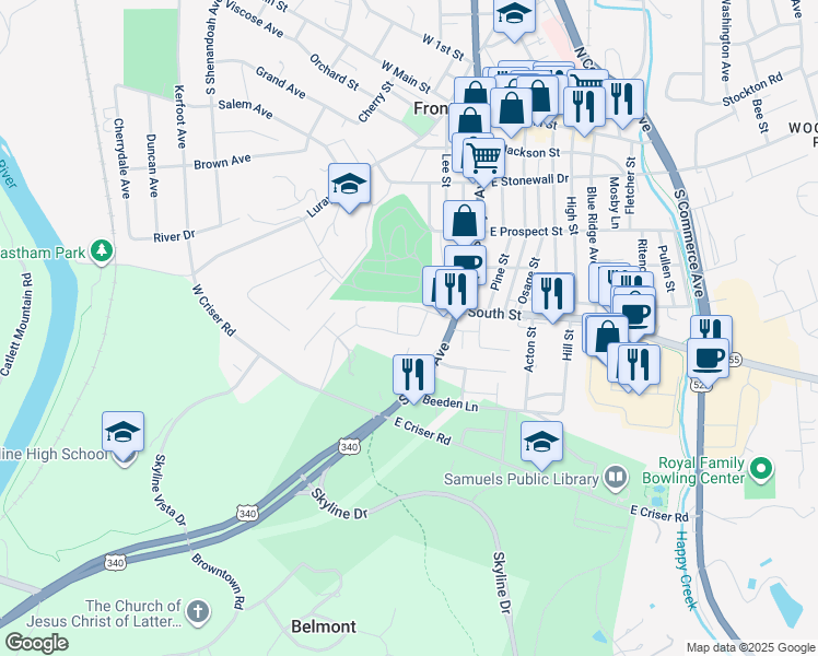 map of restaurants, bars, coffee shops, grocery stores, and more near 133 Elsia Drive in Front Royal