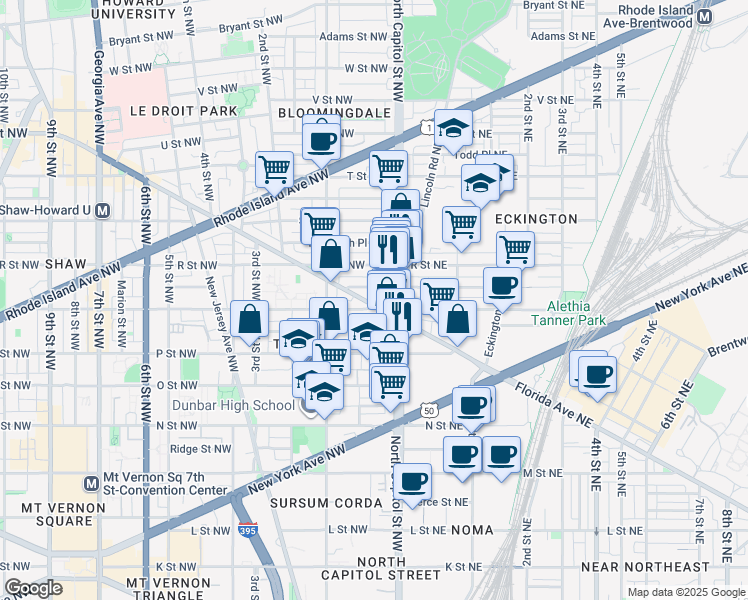 map of restaurants, bars, coffee shops, grocery stores, and more near 101 Independence Avenue Southeast in Washington