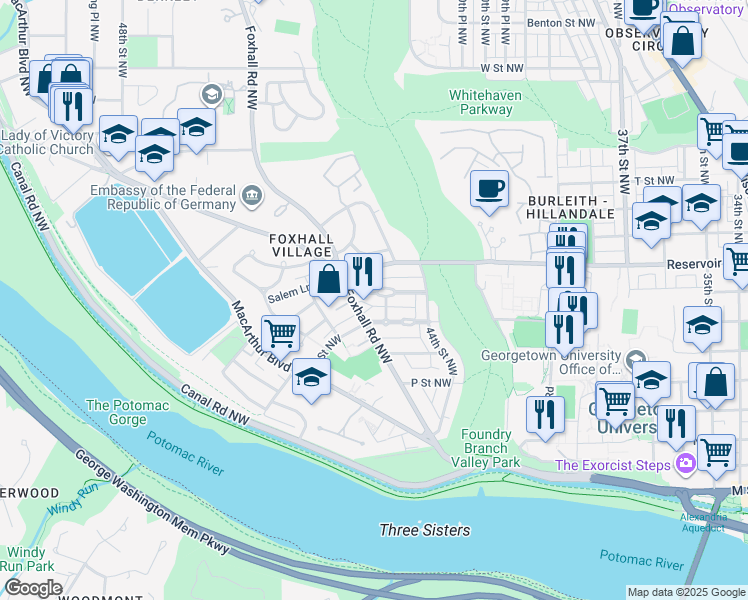 map of restaurants, bars, coffee shops, grocery stores, and more near 4446 Greenwich Parkway Northwest in Washington