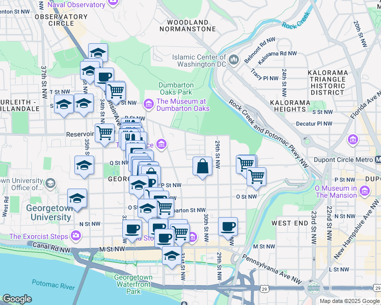 map of restaurants, bars, coffee shops, grocery stores, and more near 3027 Cambridge Place Northwest in Washington