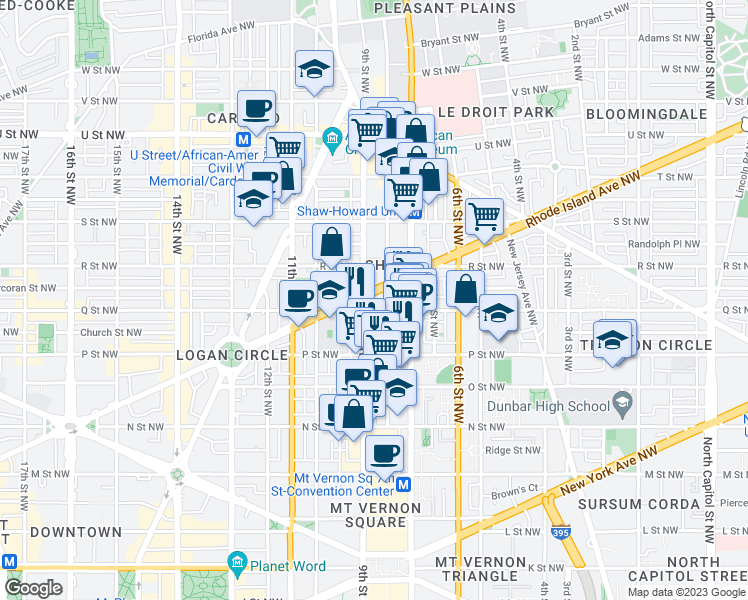map of restaurants, bars, coffee shops, grocery stores, and more near 806 Rhode Island Avenue Northwest in Washington