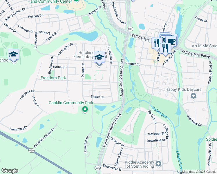map of restaurants, bars, coffee shops, grocery stores, and more near 42838 Cedar Hedge Street in Chantilly