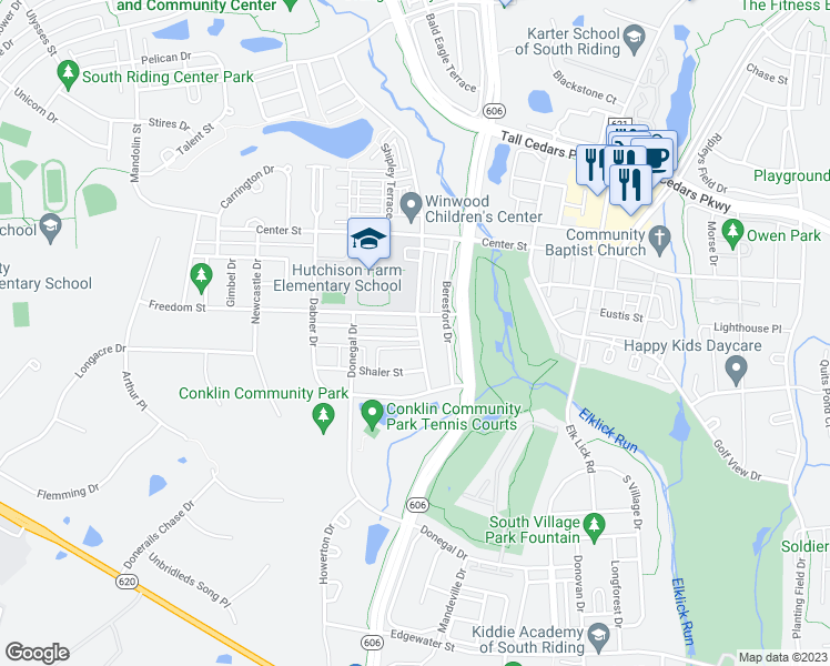 map of restaurants, bars, coffee shops, grocery stores, and more near 42840 Cedar Hedge Street in Chantilly