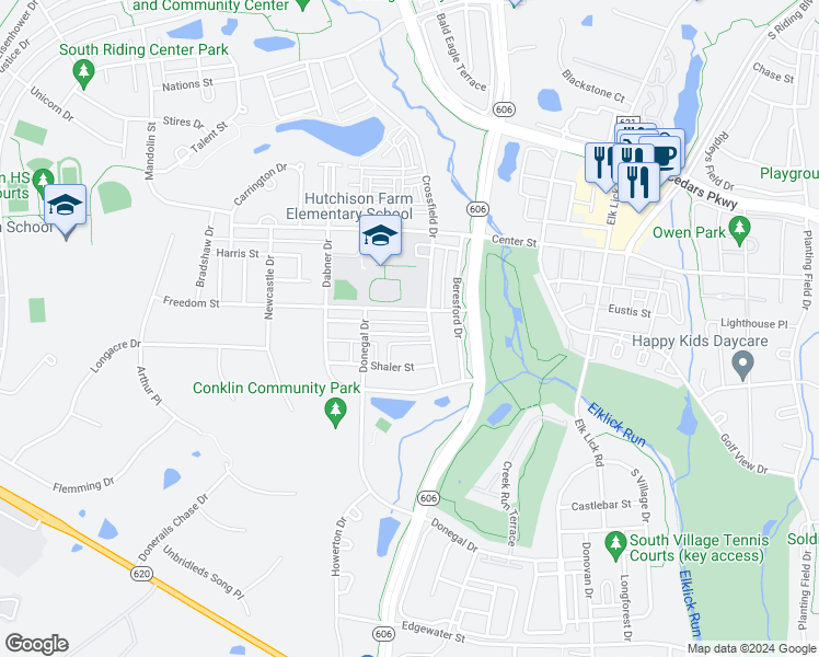 map of restaurants, bars, coffee shops, grocery stores, and more near 42824 Cedar Hedge Street in Chantilly