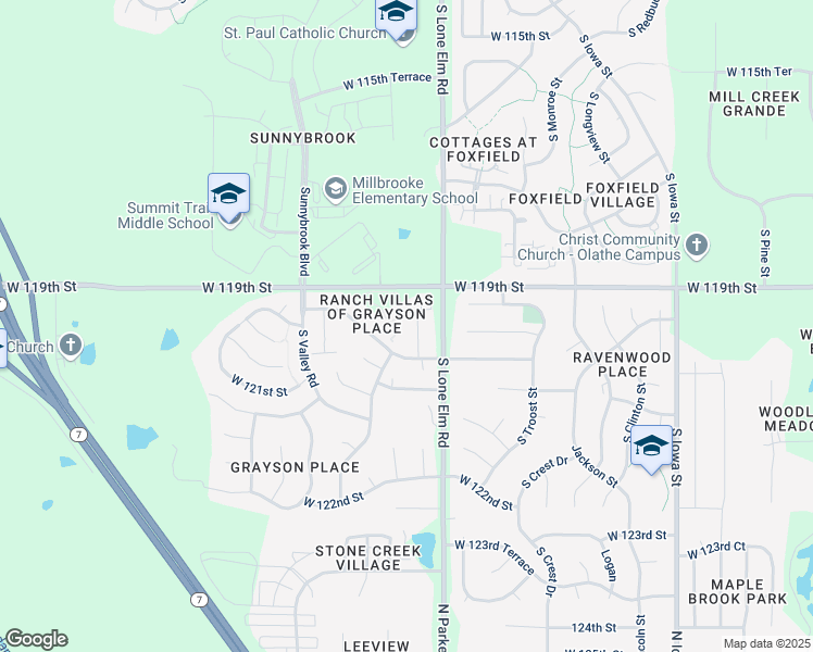 map of restaurants, bars, coffee shops, grocery stores, and more near 800 South Tallgrass Drive in Olathe
