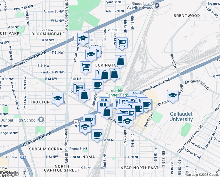 map of restaurants, bars, coffee shops, grocery stores, and more near 101 Independence Avenue Southeast in Washington