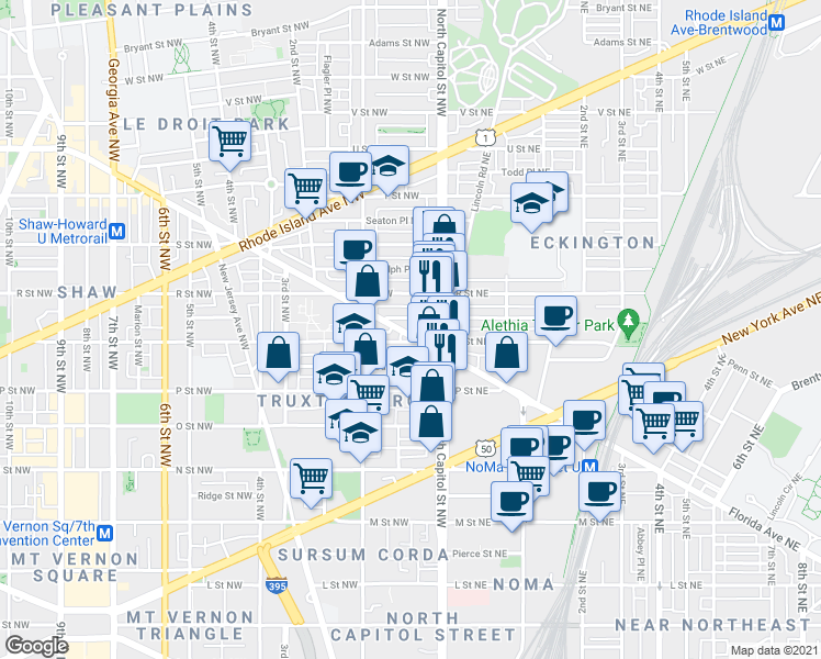 map of restaurants, bars, coffee shops, grocery stores, and more near 101 Independence Avenue Southeast in Washington