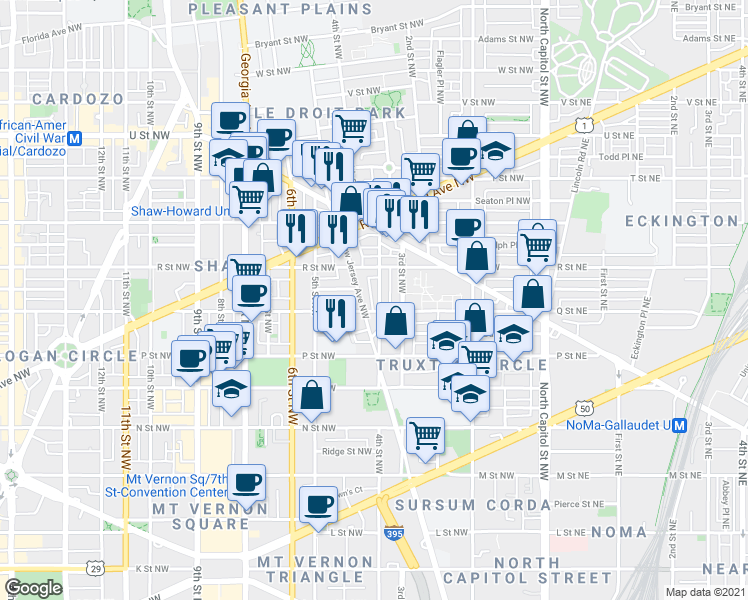 map of restaurants, bars, coffee shops, grocery stores, and more near 101 Independence Avenue Southeast in Washington