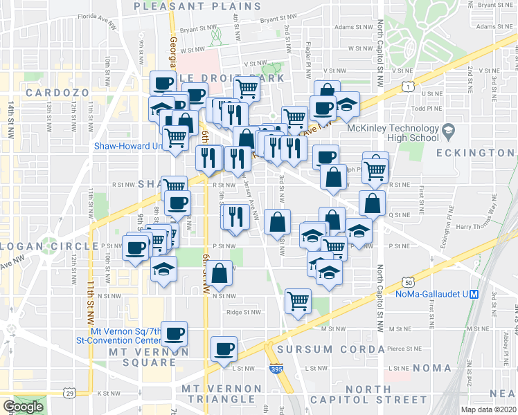map of restaurants, bars, coffee shops, grocery stores, and more near 101 Independence Avenue Southeast in Washington