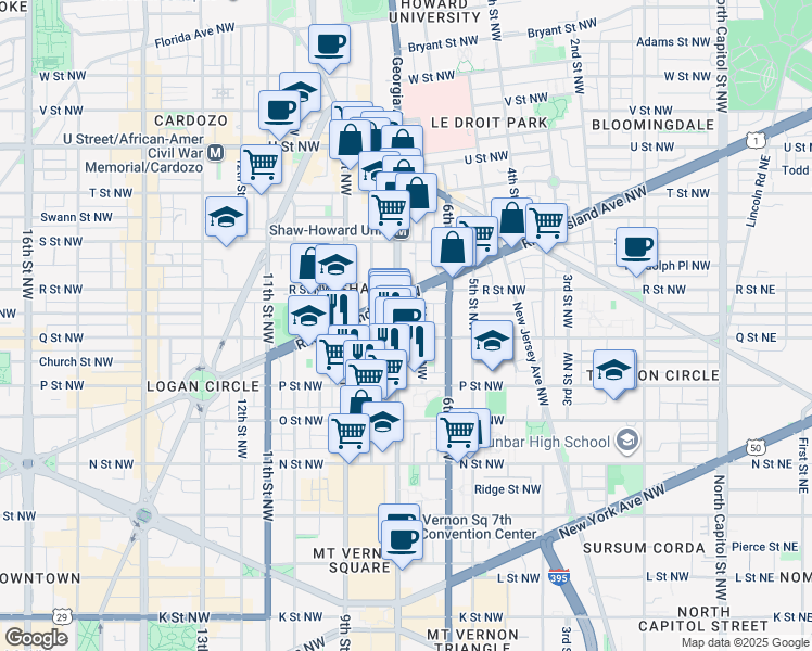map of restaurants, bars, coffee shops, grocery stores, and more near 101 Independence Avenue Southeast in Washington