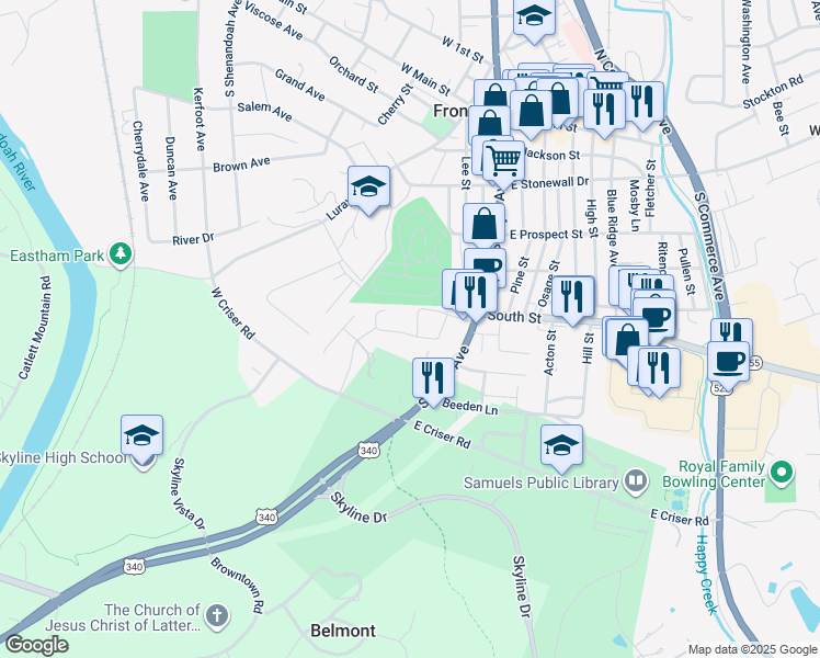 map of restaurants, bars, coffee shops, grocery stores, and more near 533 Lillard Drive in Front Royal