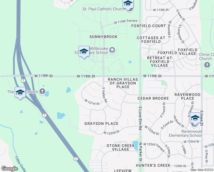 map of restaurants, bars, coffee shops, grocery stores, and more near 2002 South Provence Street in Olathe