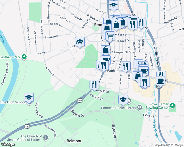 map of restaurants, bars, coffee shops, grocery stores, and more near 540 Lillard Drive in Front Royal