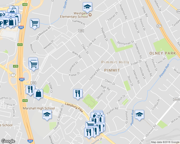 map of restaurants, bars, coffee shops, grocery stores, and more near 1926 Cherri Drive in Falls Church