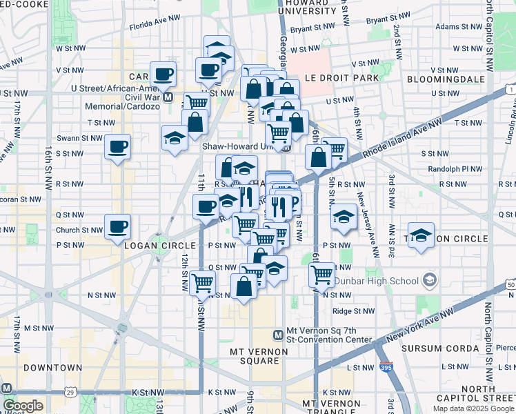 map of restaurants, bars, coffee shops, grocery stores, and more near 806 Rhode Island Avenue Northwest in Washington