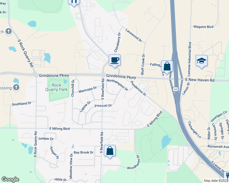 map of restaurants, bars, coffee shops, grocery stores, and more near 3510 Delmar Court in Columbia