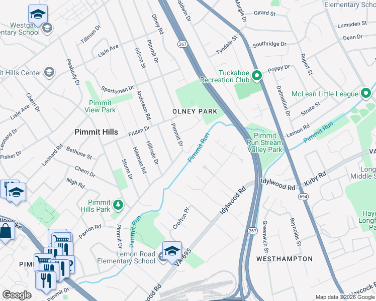 map of restaurants, bars, coffee shops, grocery stores, and more near 1927 Pimmit Drive in Falls Church