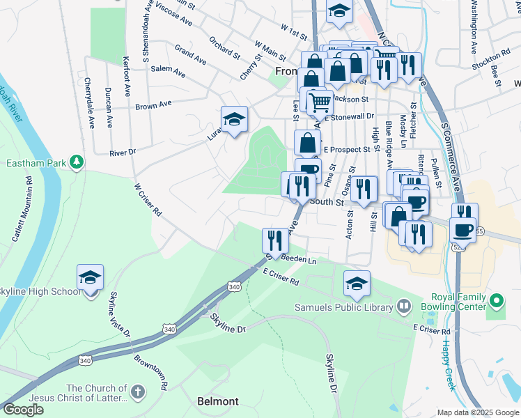 map of restaurants, bars, coffee shops, grocery stores, and more near 533 Lillard Drive in Front Royal