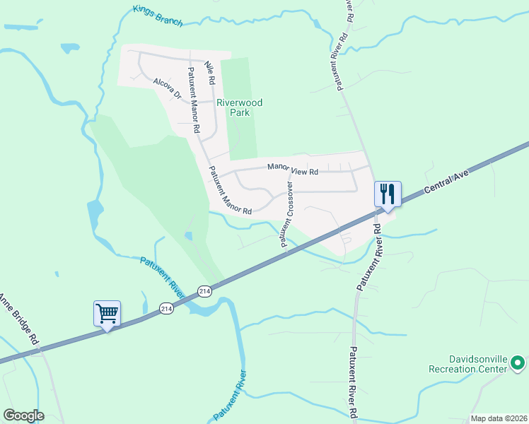 map of restaurants, bars, coffee shops, grocery stores, and more near 1529 Patuxent Manor Road in Davidsonville