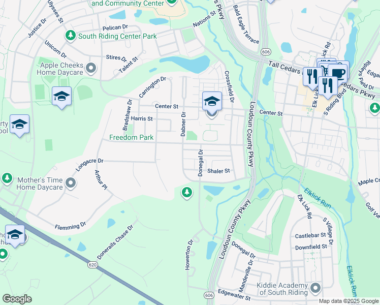 map of restaurants, bars, coffee shops, grocery stores, and more near 42751 Stadler Lane in Chantilly