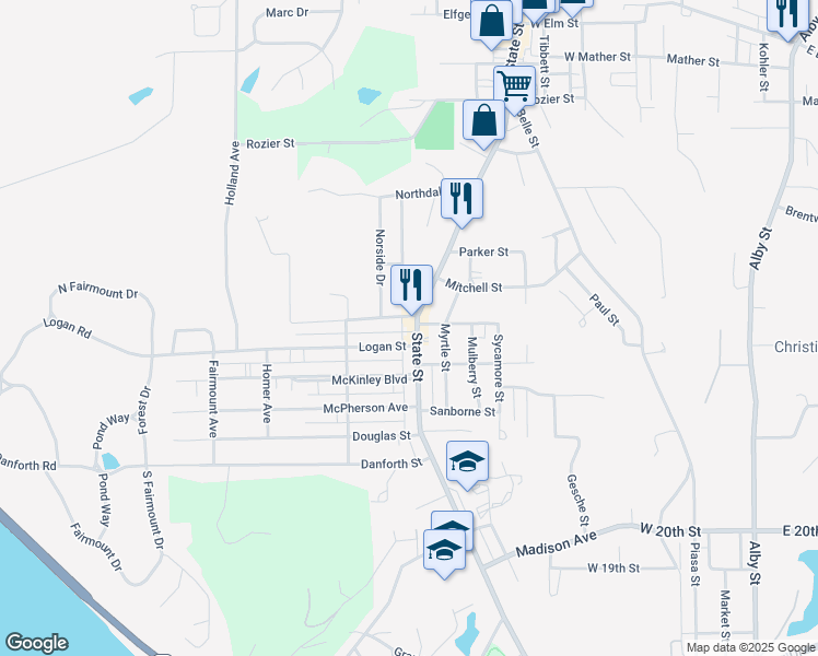 map of restaurants, bars, coffee shops, grocery stores, and more near 2012 State Street in Alton