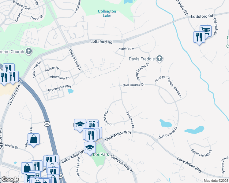 map of restaurants, bars, coffee shops, grocery stores, and more near 1510 Baytree Terrace in Bowie