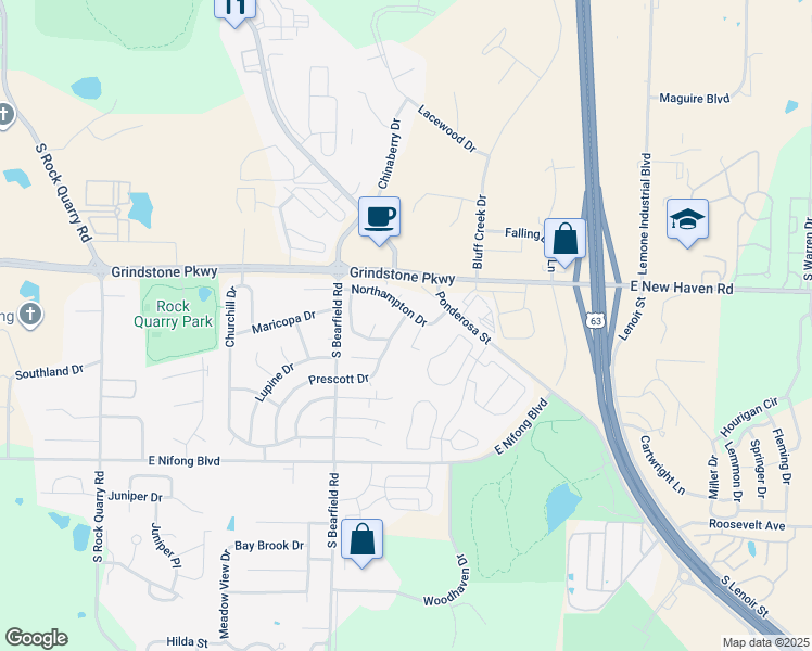 map of restaurants, bars, coffee shops, grocery stores, and more near 3522 Prescott Drive in Columbia