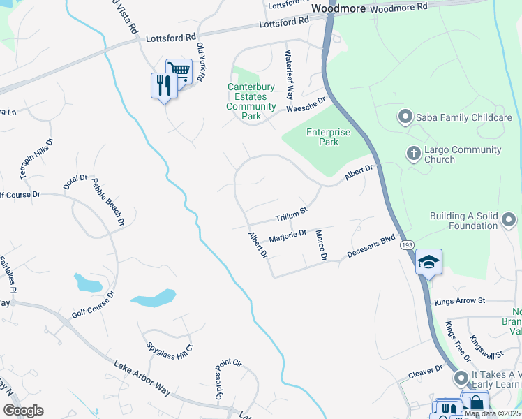 map of restaurants, bars, coffee shops, grocery stores, and more near 11505 Chesley Court in Bowie