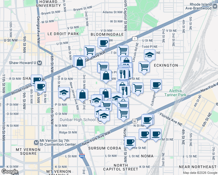 map of restaurants, bars, coffee shops, grocery stores, and more near 101 Independence Avenue Southeast in Washington