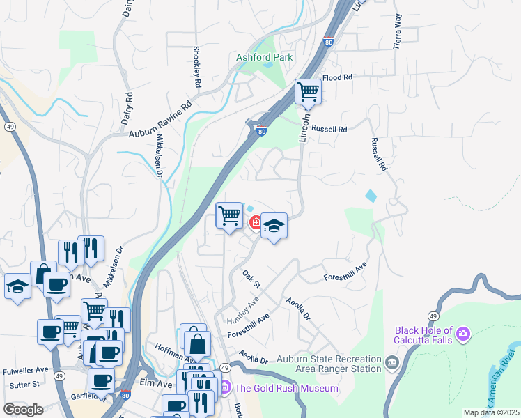map of restaurants, bars, coffee shops, grocery stores, and more near 150 Lincoln Way in Auburn