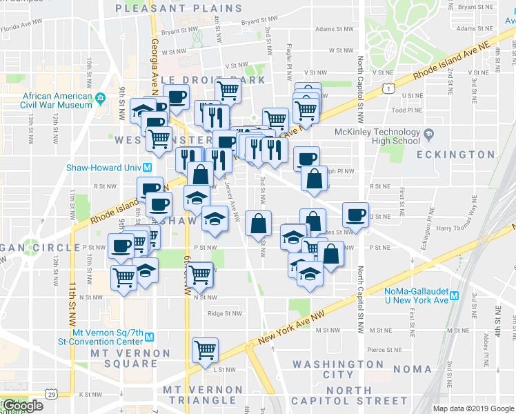 map of restaurants, bars, coffee shops, grocery stores, and more near 101 Independence Avenue Southeast in Washington