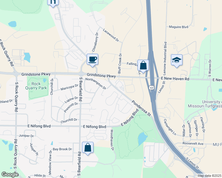 map of restaurants, bars, coffee shops, grocery stores, and more near 2612 Northampton Drive in Columbia
