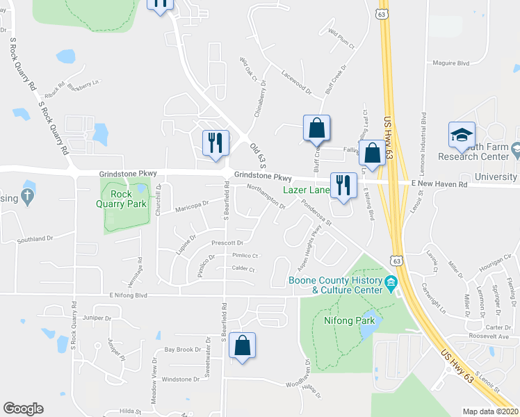 map of restaurants, bars, coffee shops, grocery stores, and more near 3512 Delmar Court in Columbia
