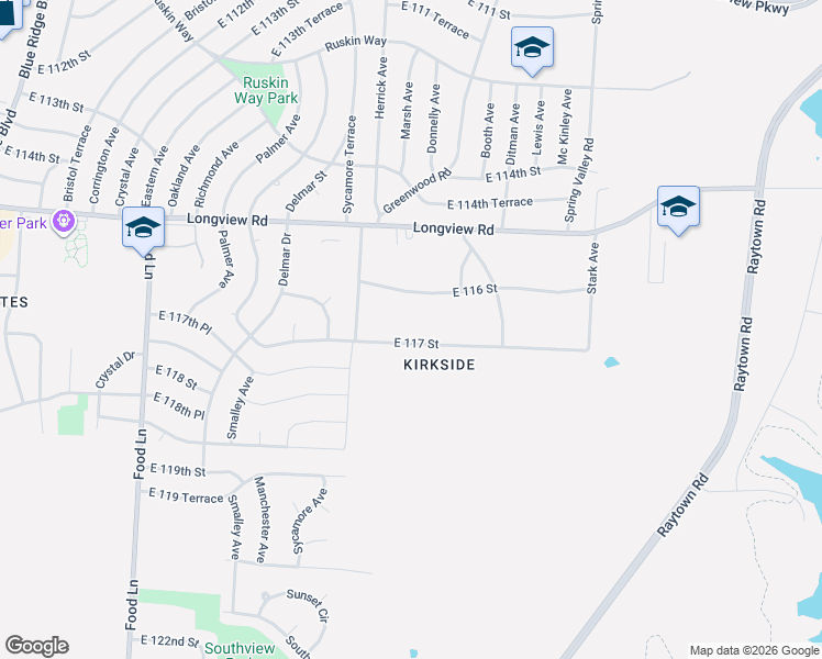 map of restaurants, bars, coffee shops, grocery stores, and more near 8300 East 117 Street in Kansas City