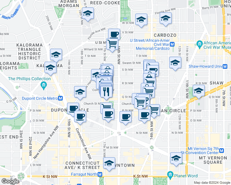 map of restaurants, bars, coffee shops, grocery stores, and more near 101 Independence Avenue Southeast in Washington