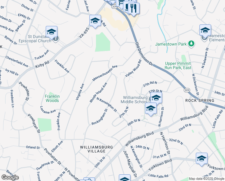 map of restaurants, bars, coffee shops, grocery stores, and more near 1948 Rockingham Street in McLean