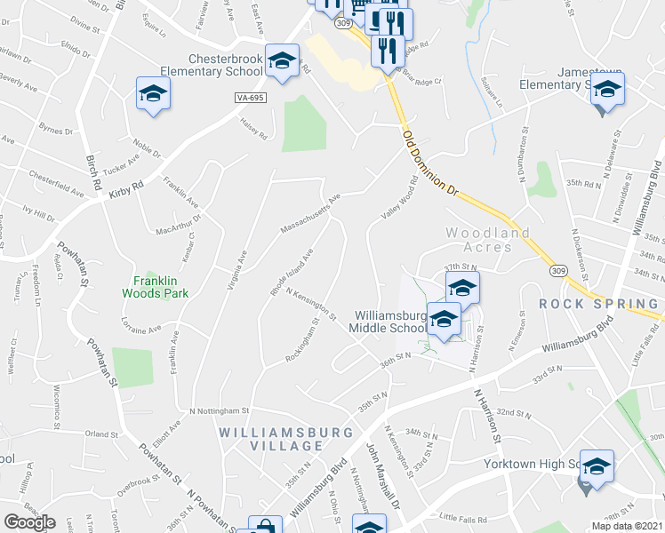 map of restaurants, bars, coffee shops, grocery stores, and more near 1948 Rockingham Street in McLean